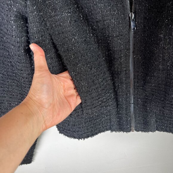 Joie Womens Glitters Full Zip Bomber Boucle Knit Jacket MEDIUM Black - Picture 4 of 12